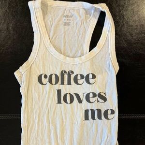 Aerie Coffee Loves Me bodysuit. White tank top.
